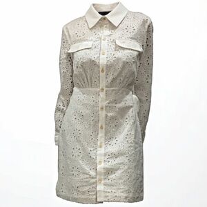 Mango Cream Eyelet Long Sleeve Dress Size Medium